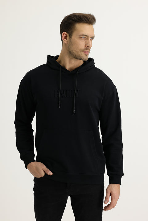 Black Hooded Printed Cotton Sweatshirt
