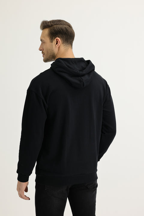 Black Hooded Printed Cotton Sweatshirt