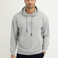 Light Grey Melange Hooded Printed Cotton Sweatshirt