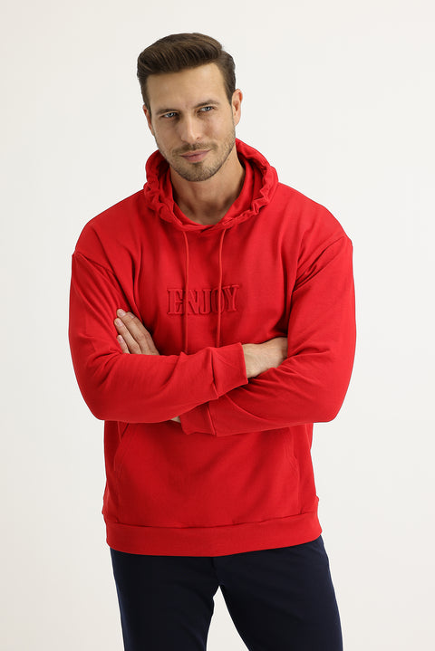 Flag Red Hooded Printed Cotton Sweatshirt