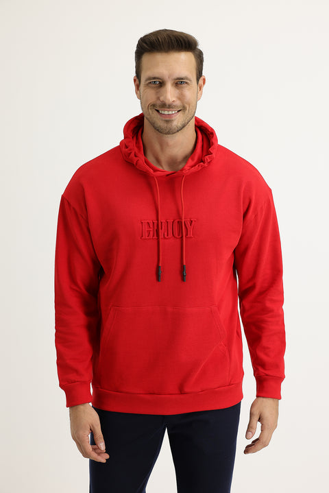 Flag Red Hooded Printed Cotton Sweatshirt