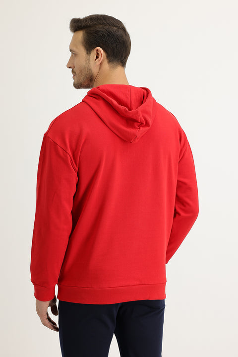 Flag Red Hooded Printed Cotton Sweatshirt