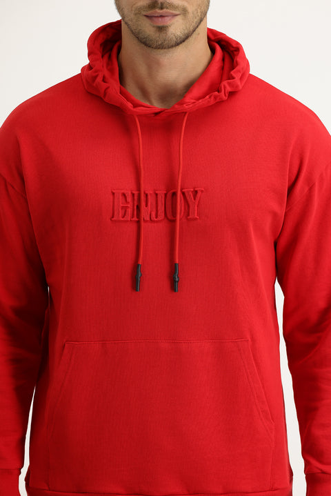 Flag Red Hooded Printed Cotton Sweatshirt
