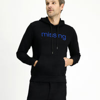 Siyah Kapüşonlu Slim Fit Dar Kesim Baskılı Pamuklu Sweatshirt
