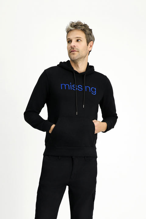 Siyah Kapüşonlu Slim Fit Dar Kesim Baskılı Pamuklu Sweatshirt