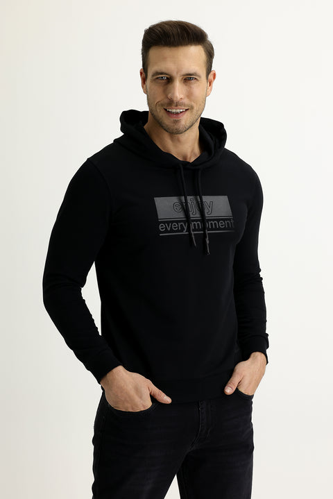 Siyah Kapüşonlu Sweatshirt