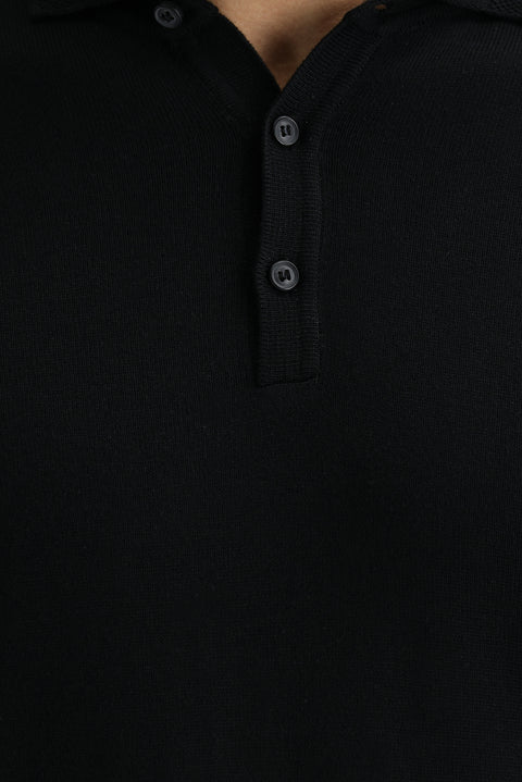 Siyah Polo Yaka Regular Fit Triko Kazak