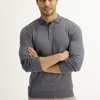 Medium Gray Melange Polo Neck Regular Fit Knitwear Sweater