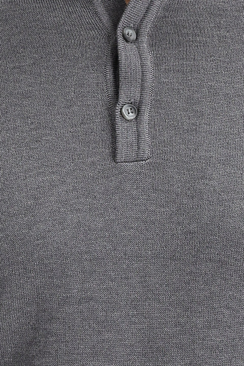 Medium Gray Melange Polo Neck Regular Fit Knitwear Sweater
