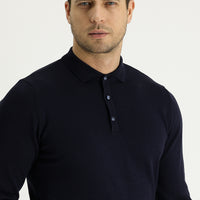 Dark Navy Polo Collar Regular Fit Knitted Sweater