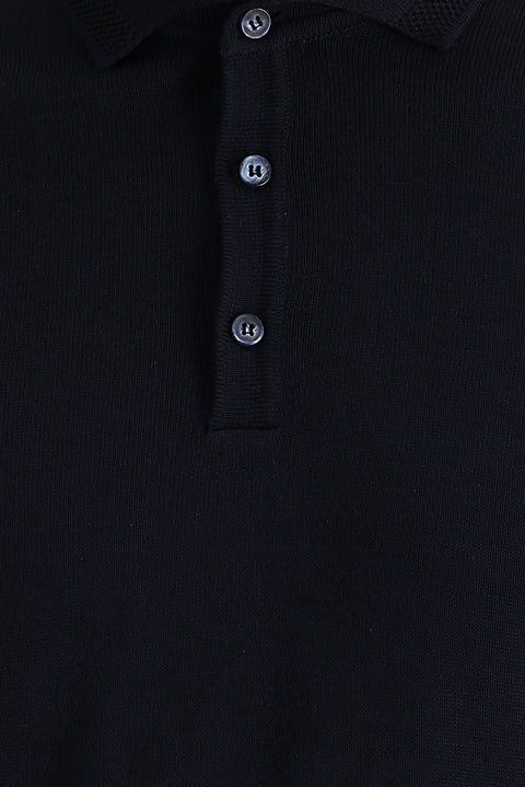 Dark Navy Polo Collar Regular Fit Knitted Sweater