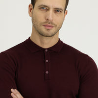 Koyu Bordo Polo Yaka Regular Fit Pamuklu Triko Kazak