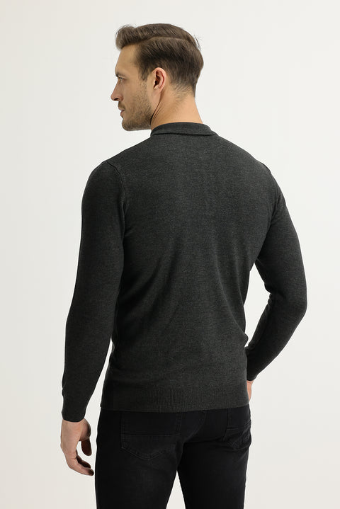 Koyu Antrasit Polo Yaka Regular Fit Triko Kazak