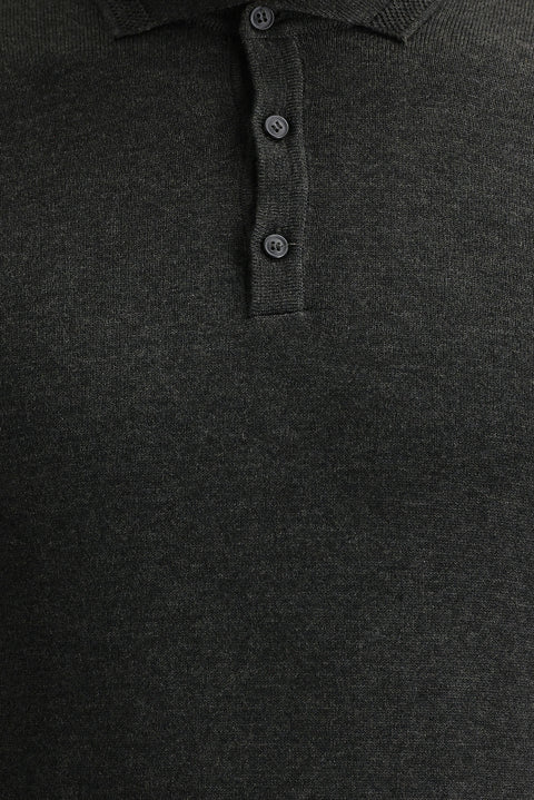 Koyu Antrasit Polo Yaka Regular Fit Triko Kazak