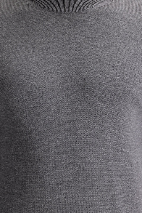 Medium Grey Melange Half Turtleneck Regular Fit Knit Sweater
