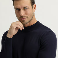 Dark Navy Semi-Turtleneck Regular Fit Knitted Sweater