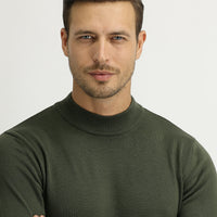 Light Khaki Half Turtleneck Regular Fit Knitted Sweater