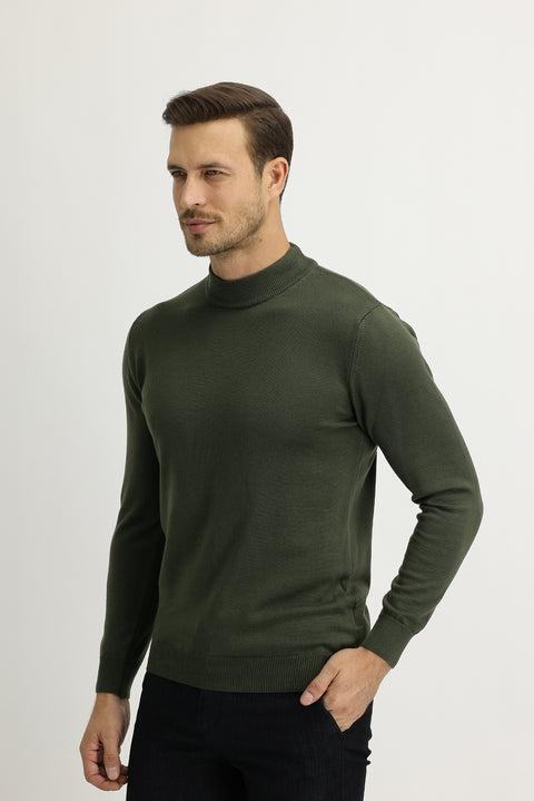 Light Khaki Half Turtleneck Regular Fit Knitted Sweater