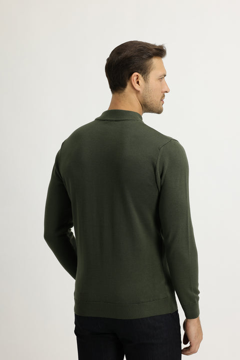Light Khaki Half Turtleneck Regular Fit Knitted Sweater