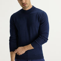 Medium Petrol Half Turtleneck Regular Fit Knit Sweater