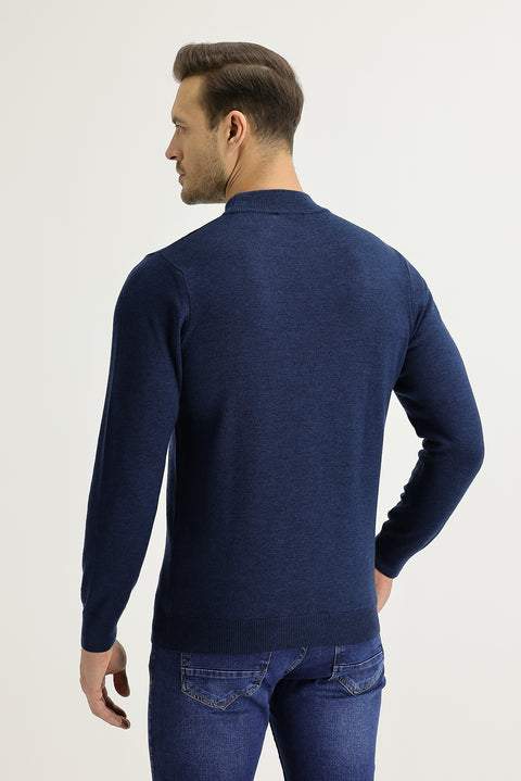 Medium Petrol Half Turtleneck Regular Fit Knit Sweater