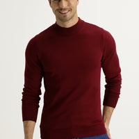 Light Burgundy Half Turtleneck Regular Fit Knitted Sweater