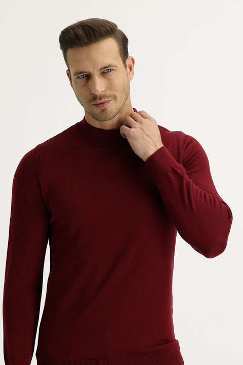 Light Burgundy Half Turtleneck Regular Fit Knitted Sweater