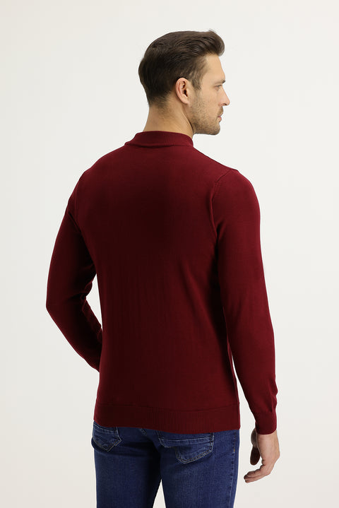Light Burgundy Half Turtleneck Regular Fit Knitted Sweater