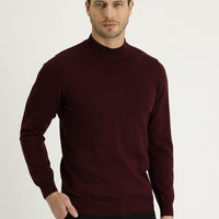 Dark Burgundy Half Turtleneck Regular Fit Knitted Sweater