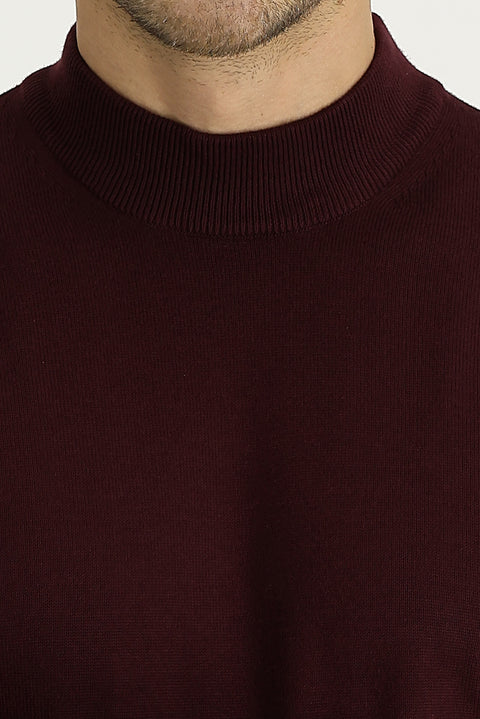 Dark Burgundy Half Turtleneck Regular Fit Knitted Sweater