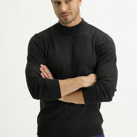 Dark Anthracite Semi-Turtleneck Regular Fit Knit Sweater