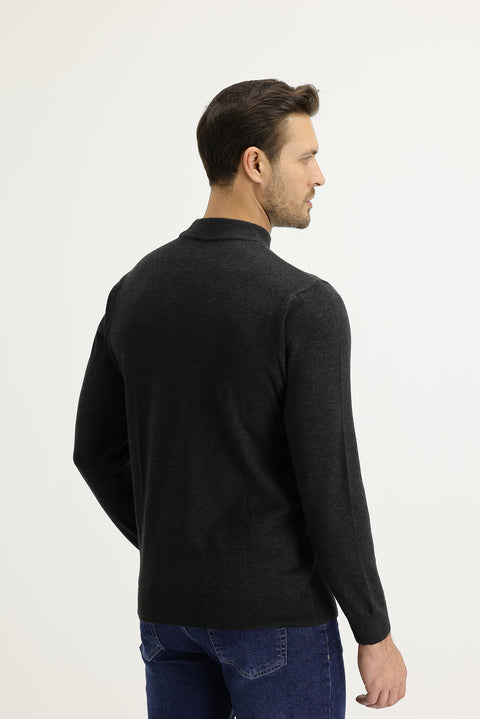 Dark Anthracite Semi-Turtleneck Regular Fit Knit Sweater