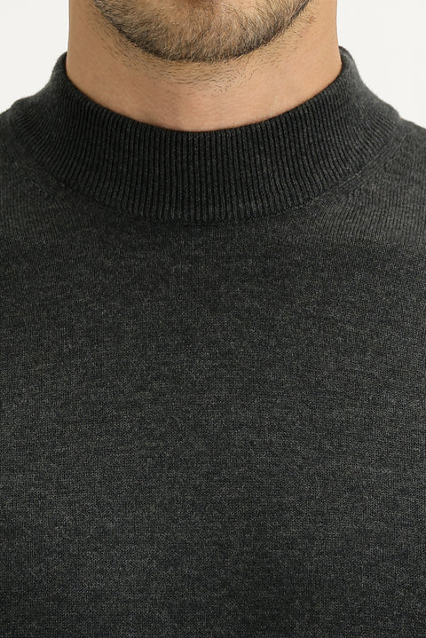 Dark Anthracite Semi-Turtleneck Regular Fit Knit Sweater