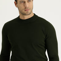 Medium Khaki Half Turtleneck Regular Fit Knitted Sweater