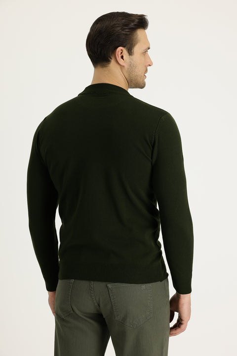 Medium Khaki Half Turtleneck Regular Fit Knitted Sweater
