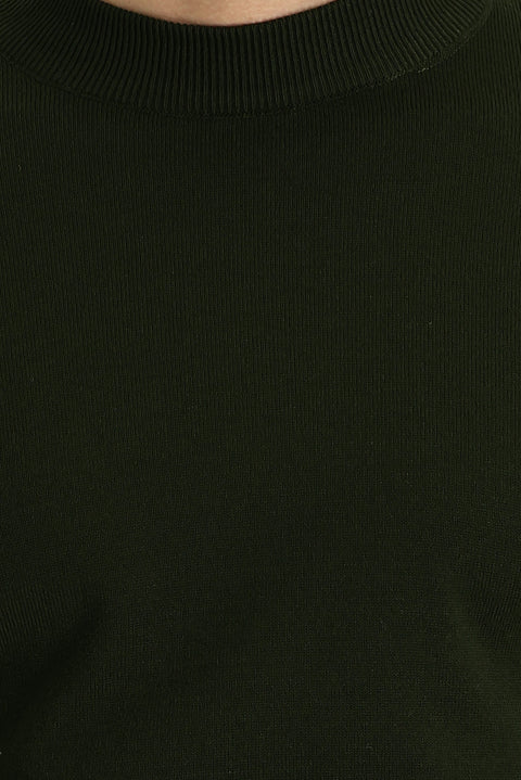 Medium Khaki Half Turtleneck Regular Fit Knitted Sweater