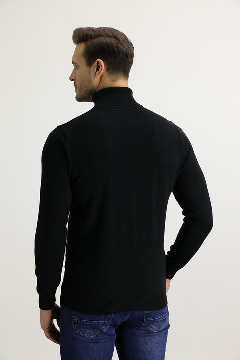 Siyah Balıkçı Yaka Regular Fit Triko Kazak