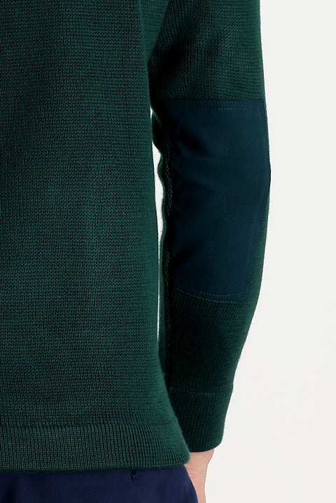 Koyu Yeşil V Yaka Super Slim Fit Ekstra Dar Kesim Çelik Örgü Triko Kazak