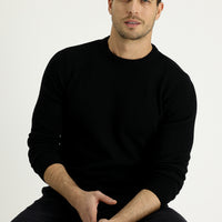 Black Crew Neck Slim Fit Narrow Cut Wool Knit Sweater