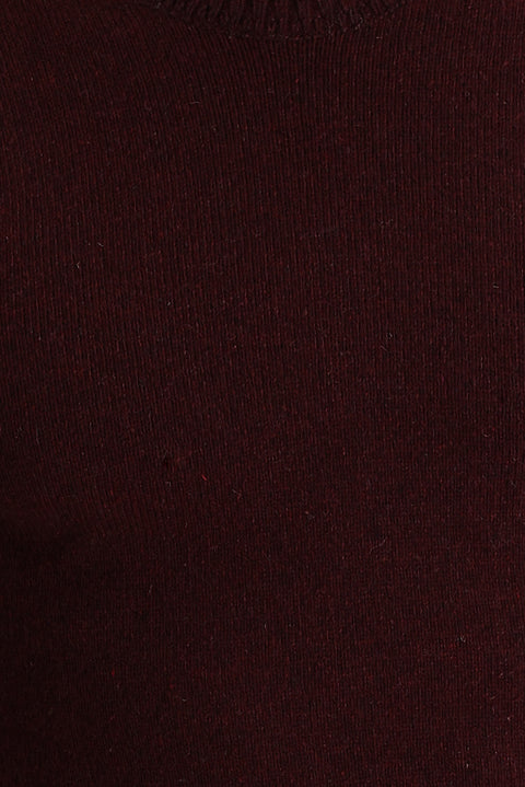 Wine Burgundy Crew Neck Slim Fit Narrow Cut Wool Knit Sweater