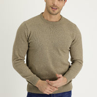 Medium Mink Crew Neck Slim Fit Narrow Cut Wool Knit Sweater