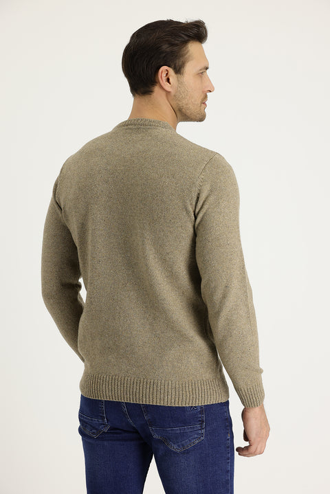 Medium Mink Crew Neck Slim Fit Narrow Cut Wool Knit Sweater