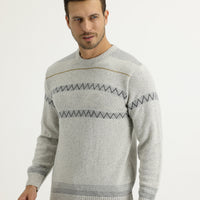 Light Grey Crew Neck Regular Fit Wool Knit Sweater
