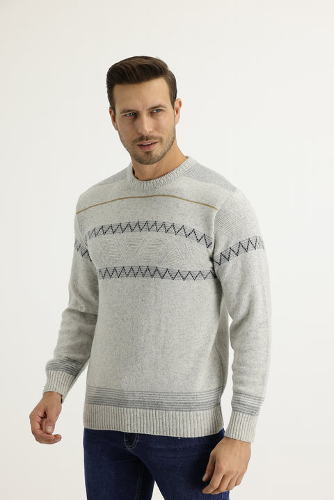 Light Grey Crew Neck Regular Fit Wool Knit Sweater