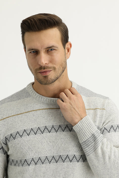 Light Grey Crew Neck Regular Fit Wool Knit Sweater