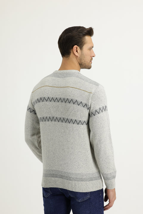 Light Grey Crew Neck Regular Fit Wool Knit Sweater