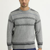 Medium Grey Crew Neck Regular Fit Wool Knit Sweater
