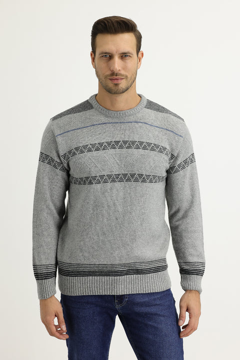 Medium Grey Crew Neck Regular Fit Wool Knit Sweater