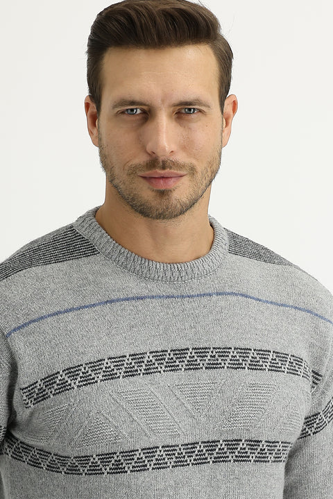Medium Grey Crew Neck Regular Fit Wool Knit Sweater