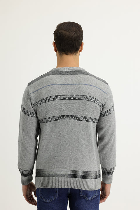 Medium Grey Crew Neck Regular Fit Wool Knit Sweater